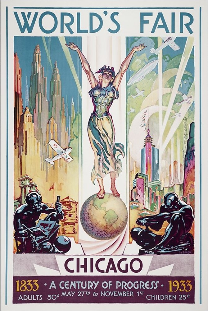36" x 54" Vintage 1933 Chicago Worlds Fair Wall Art HomeRoots