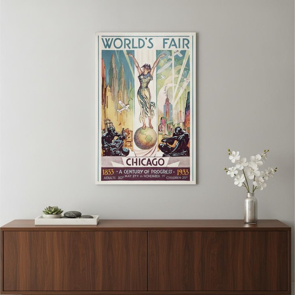 36" x 54" Vintage 1933 Chicago Worlds Fair Wall Art HomeRoots