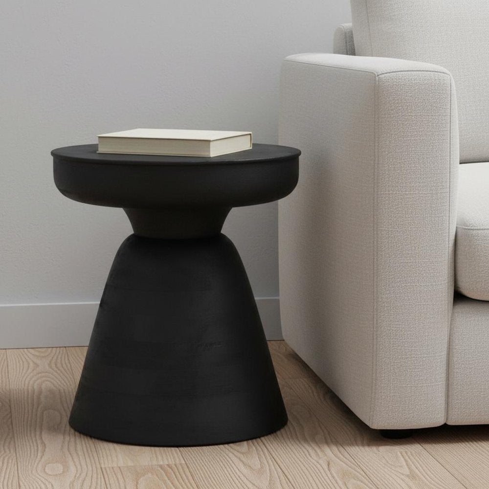 18" Black Solid Wood Round Pedestal End Table HomeRoots