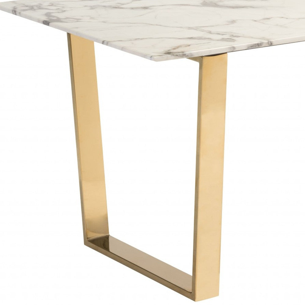 35" Gold Faux Marble And Steel Dining Table