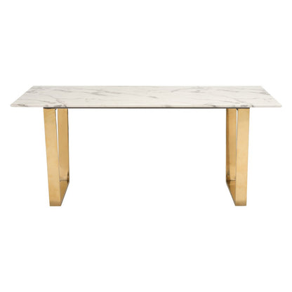 71" White And Gold Faux Marble And Steel Sled Base Dining Table HomeRoots