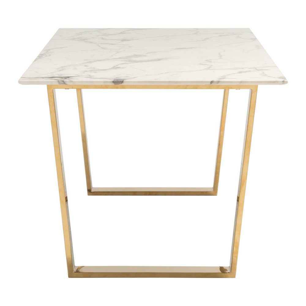 71" White And Gold Faux Marble And Steel Sled Base Dining Table HomeRoots
