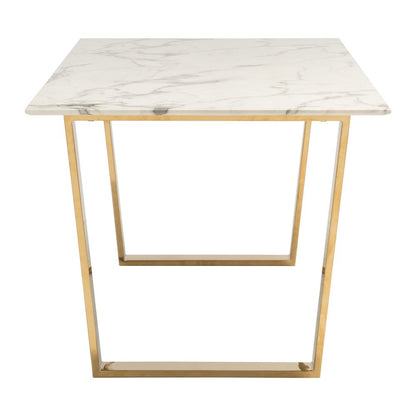 71" White And Gold Faux Marble And Steel Sled Base Dining Table HomeRoots
