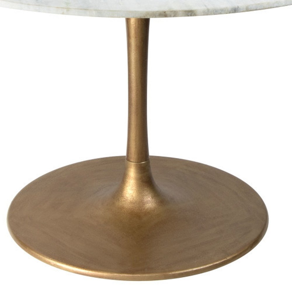 47" White and Gold Marble and Steel Pedestal Base Round Top Dining Table HomeRoots