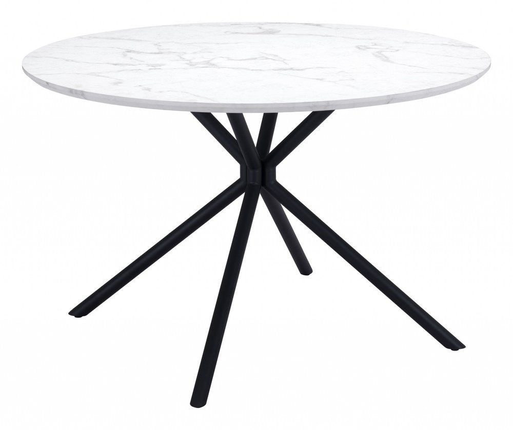 47" White And Black Rounded Steel Dining Table HomeRoots