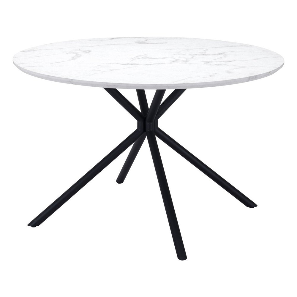 47" White And Black Rounded Steel Dining Table HomeRoots