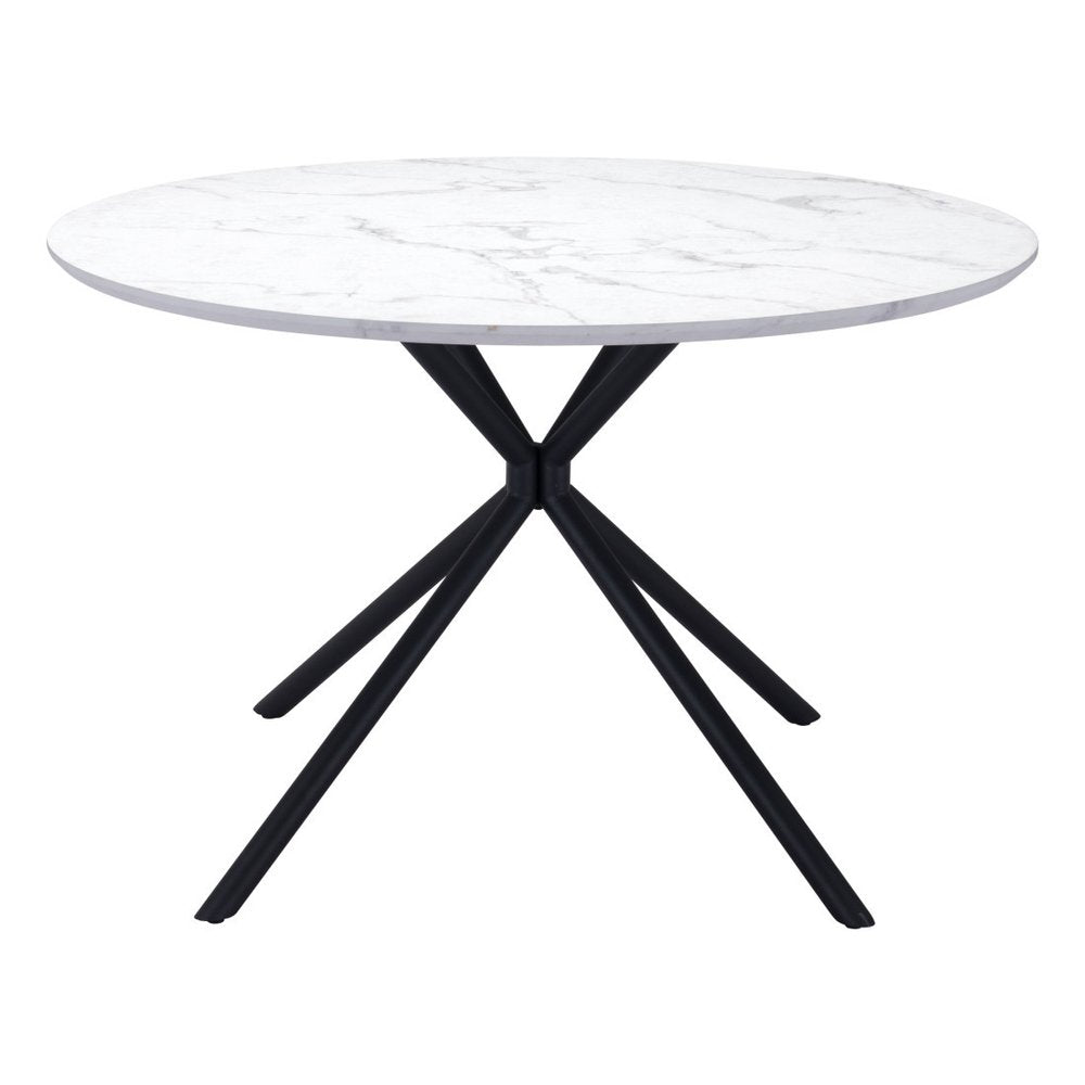 47" White And Black Rounded Steel Dining Table HomeRoots