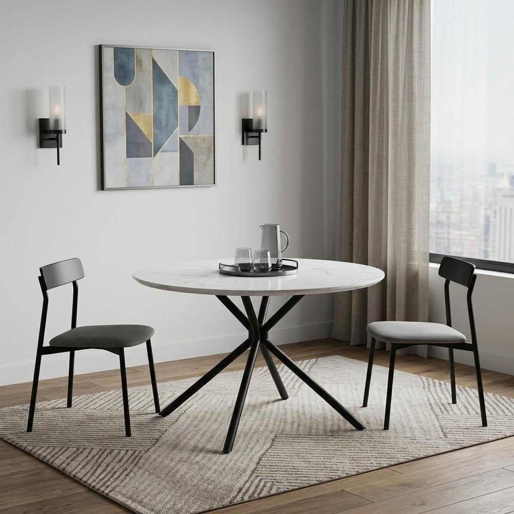 47" White And Black Rounded Steel Dining Table HomeRoots