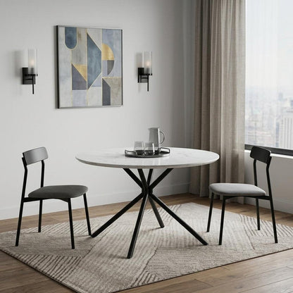 47" White And Black Rounded Steel Dining Table HomeRoots