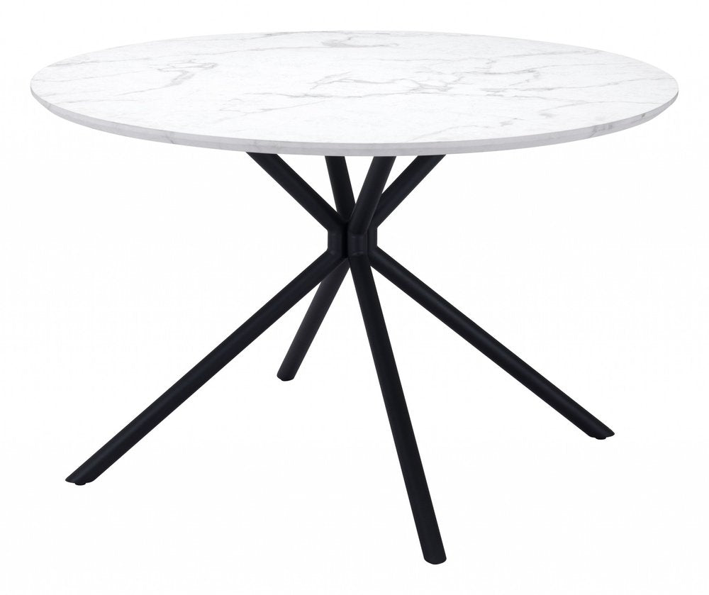 47" White And Black Rounded Steel Dining Table HomeRoots