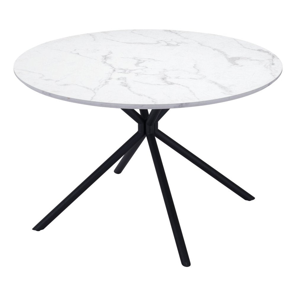 47" White And Black Rounded Steel Dining Table HomeRoots