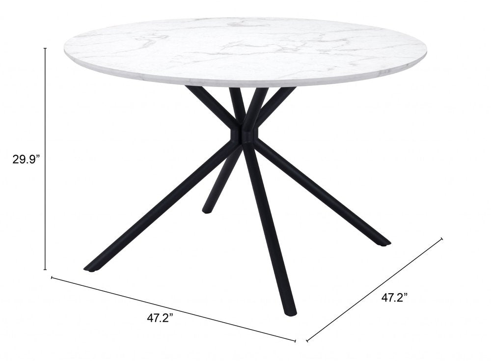 47" White And Black Rounded Steel Dining Table HomeRoots