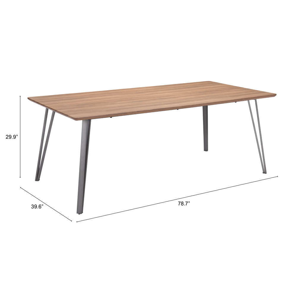 79" Wood Brown And Gray Steel Dining Table