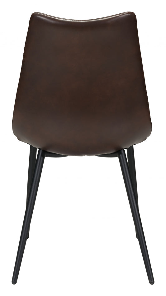 Set Of Two Black Brown Faux Leather Solid Back Dining Chairs