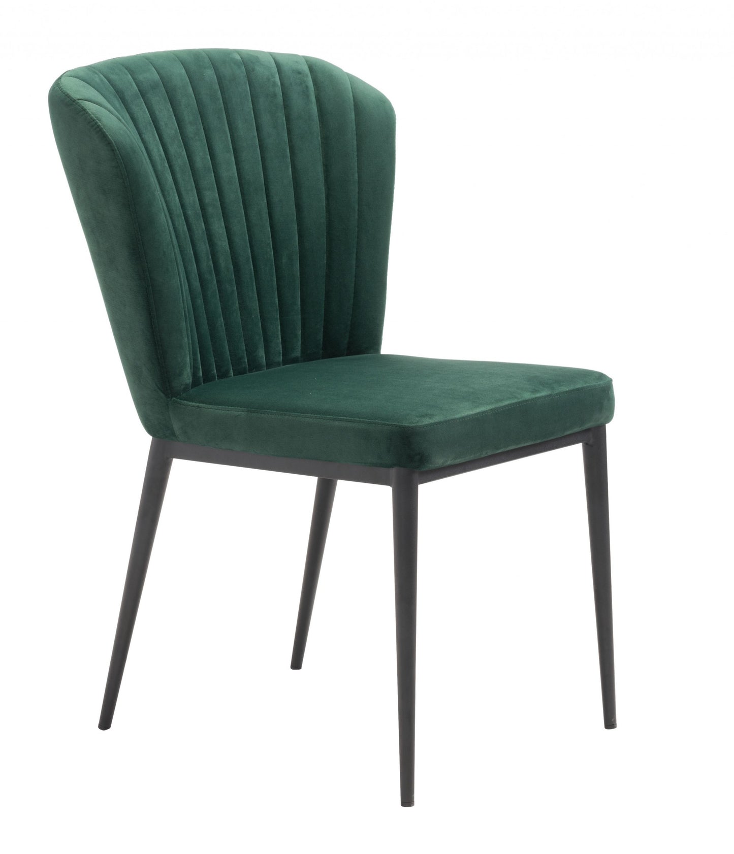 Set of Two Tufted Green and Black Upholstered Velvet Wing Back Dining Side Chairs