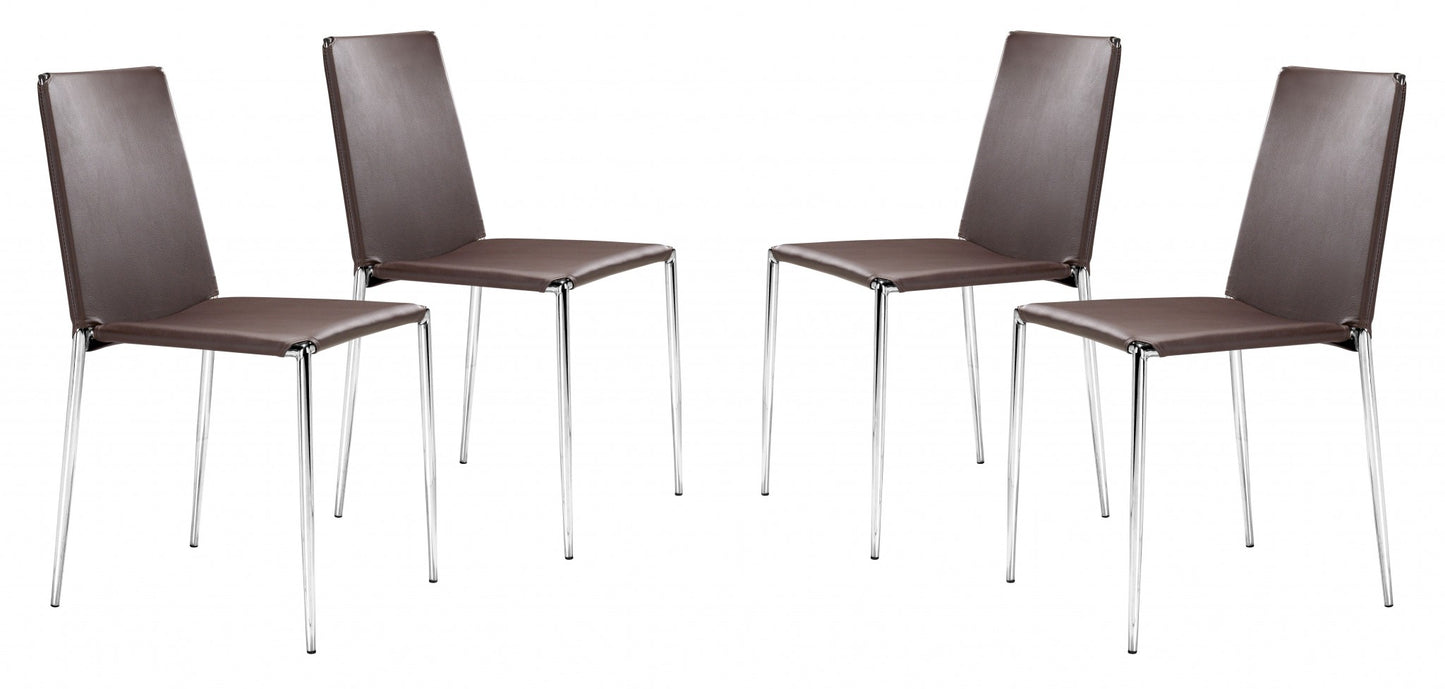 Set Of Four Espresso Steel Dining Chairs