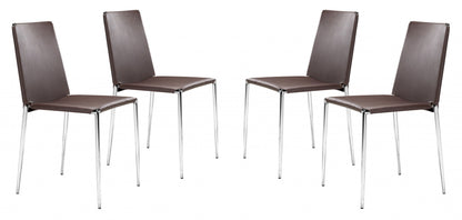 Set Of Four Espresso Steel Dining Chairs