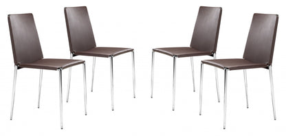 Set Of Four Espresso Steel Dining Chairs