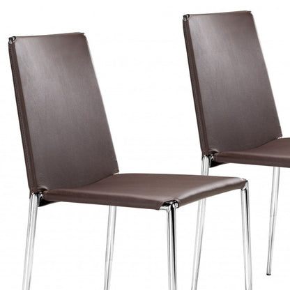 Set Of Four Espresso Steel Dining Chairs