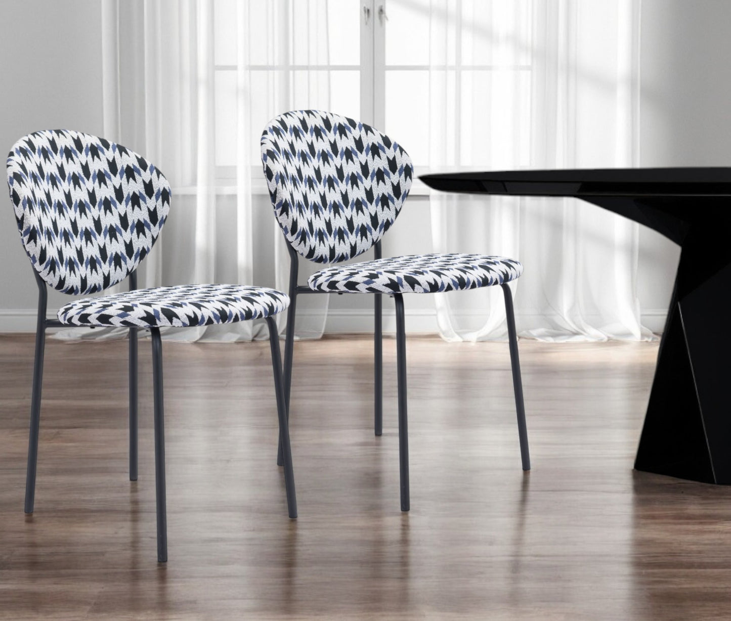 Set of Two Black and White And Black Upholstered Dining Side Chairs