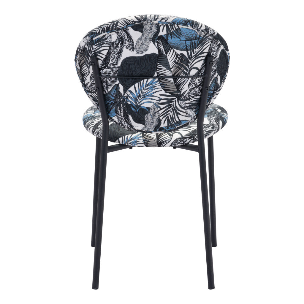 Set of Two Blue Black And White Upholstered Fabric King Louis Back Dining Side Chairs