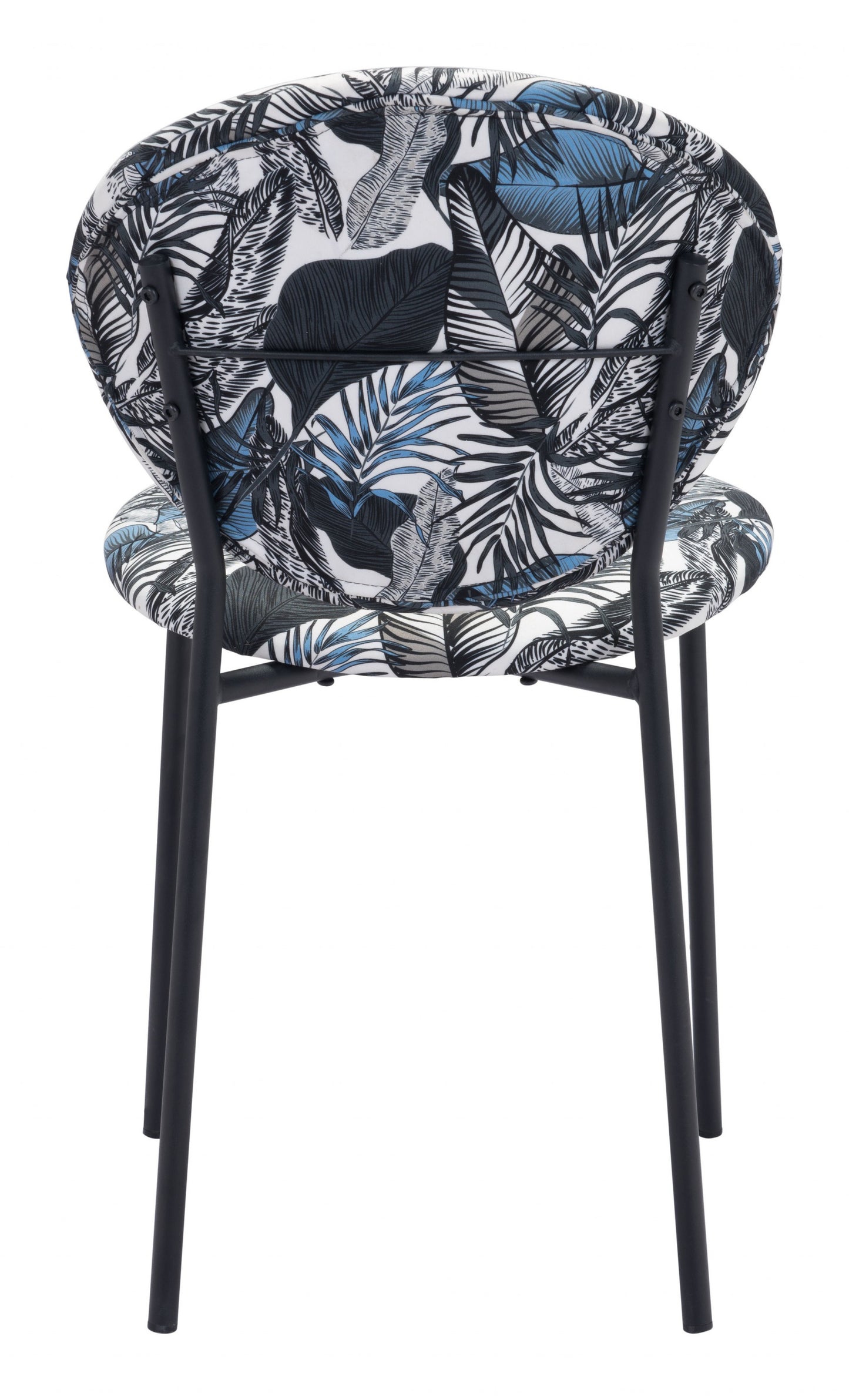 Set of Two Blue Black and White Tropical Design Dining or Side Chairs