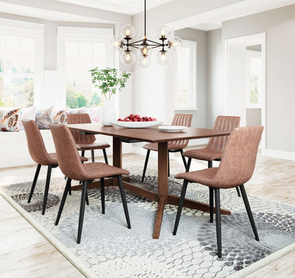 Set of Two Brown Faux Leather Channel Scoop Dining Chairs