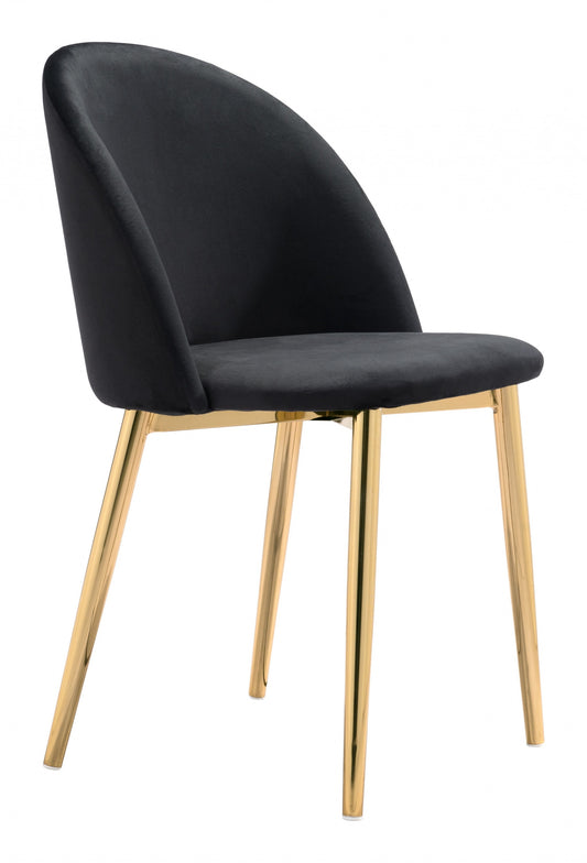 Set of Two Black and Gold Upholstered Polyester Dining Side chairs