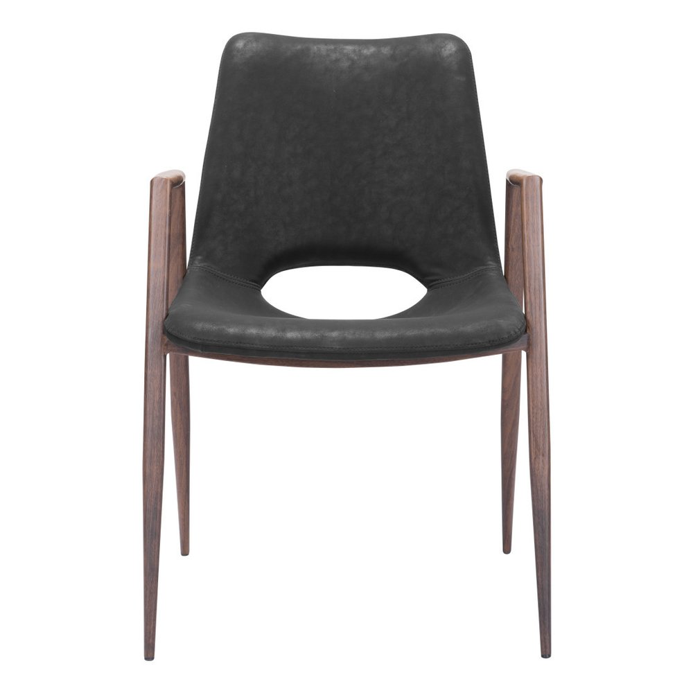 Set of Two Black and Brown Faux Leather and Steel Open Back Dining Arm Chairs HomeRoots