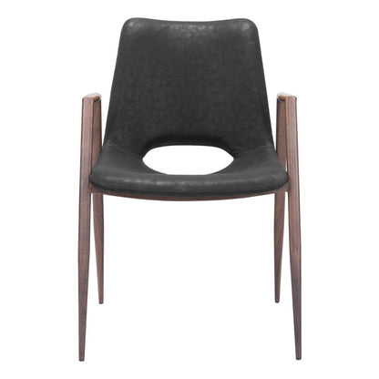 Set of Two Black and Brown Faux Leather and Steel Open Back Dining Arm Chairs HomeRoots