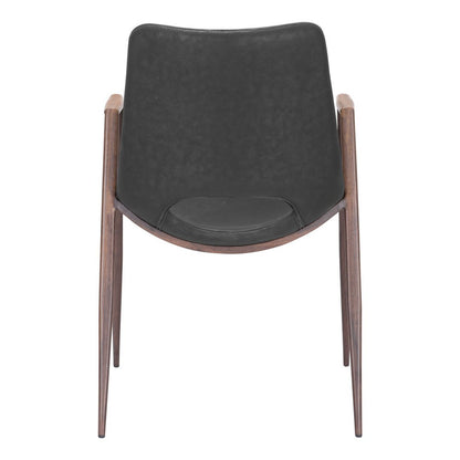 Set of Two Black and Brown Faux Leather and Steel Open Back Dining Arm Chairs HomeRoots