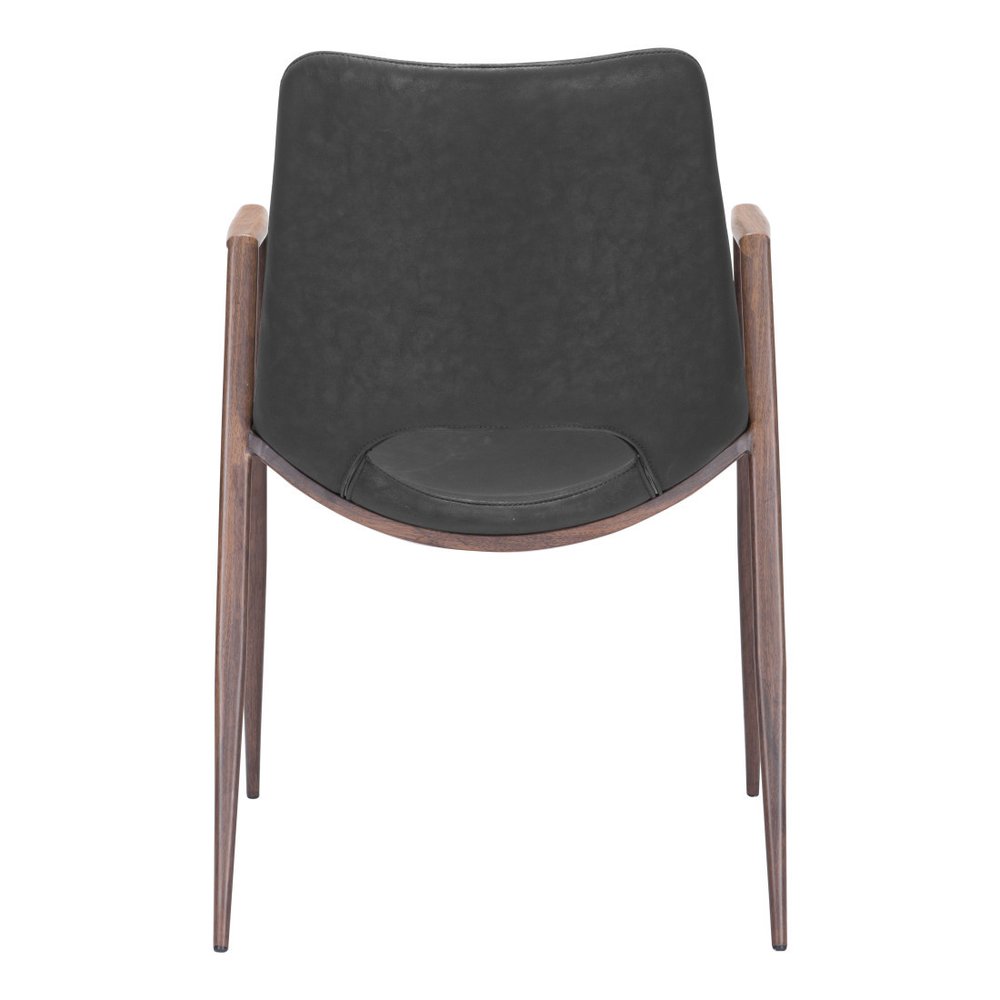 Set of Two Black and Brown Faux Leather and Steel Open Back Dining Arm Chairs HomeRoots