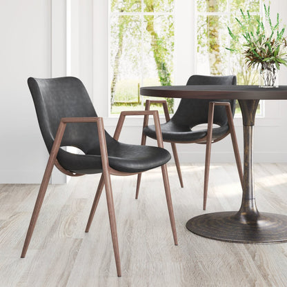 Set of Two Black and Brown Faux Leather and Steel Open Back Dining Arm Chairs HomeRoots