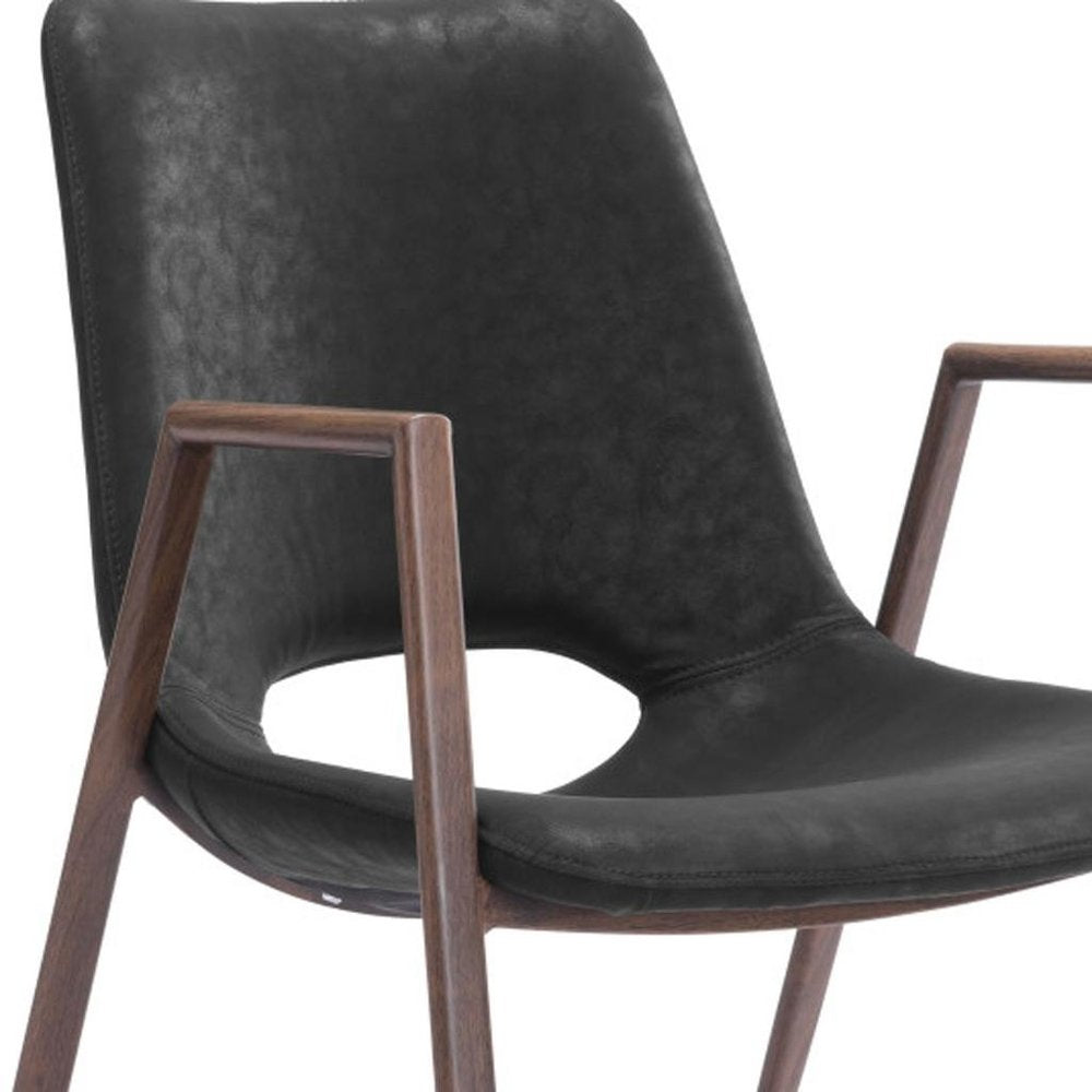 Set of Two Black and Brown Faux Leather and Steel Open Back Dining Arm Chairs HomeRoots