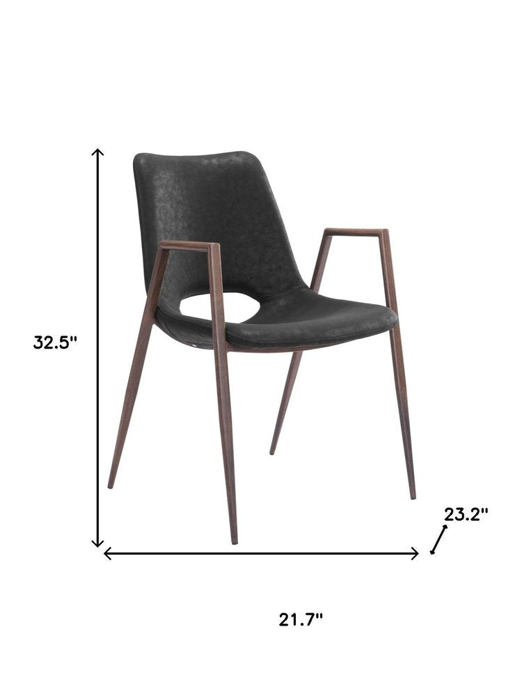 Set of Two Black and Brown Faux Leather and Steel Open Back Dining Arm Chairs HomeRoots