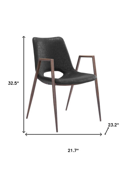 Set of Two Black and Brown Faux Leather and Steel Open Back Dining Arm Chairs HomeRoots