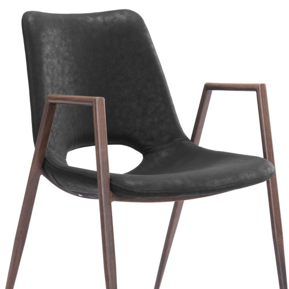 Set of Two Black and Brown Faux Leather and Steel Open Back Dining Arm Chairs HomeRoots