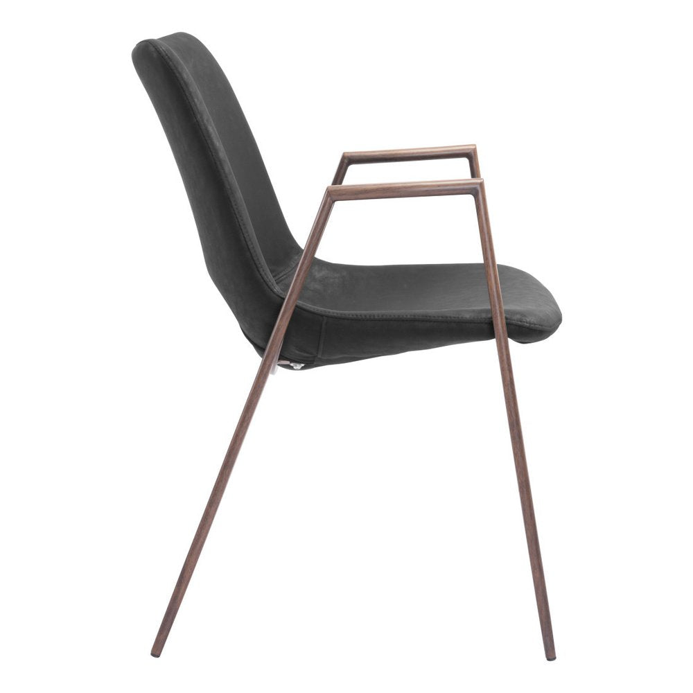 Set of Two Black and Brown Faux Leather and Steel Open Back Dining Arm Chairs HomeRoots