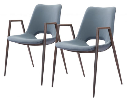 Set of Two Gray And Brown Upholstered Faux Leather Open Back Dining Arm Chairs HomeRoots