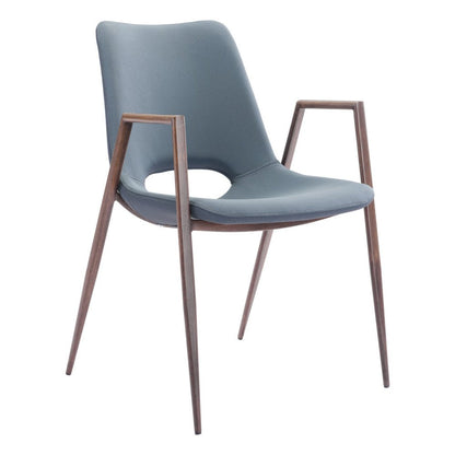 Set of Two Gray And Brown Upholstered Faux Leather Open Back Dining Arm Chairs HomeRoots