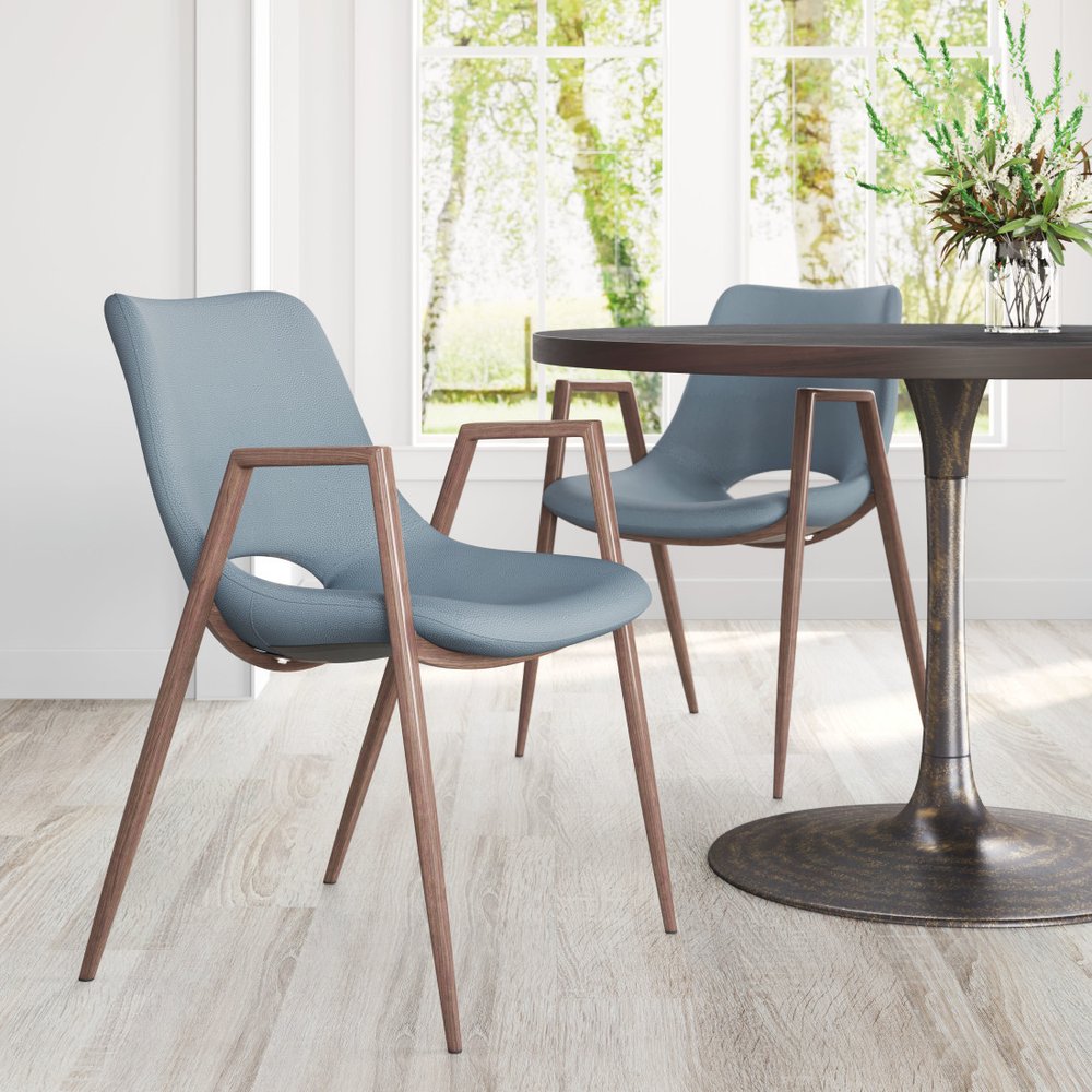 Set of Two Gray And Brown Upholstered Faux Leather Open Back Dining Arm Chairs HomeRoots