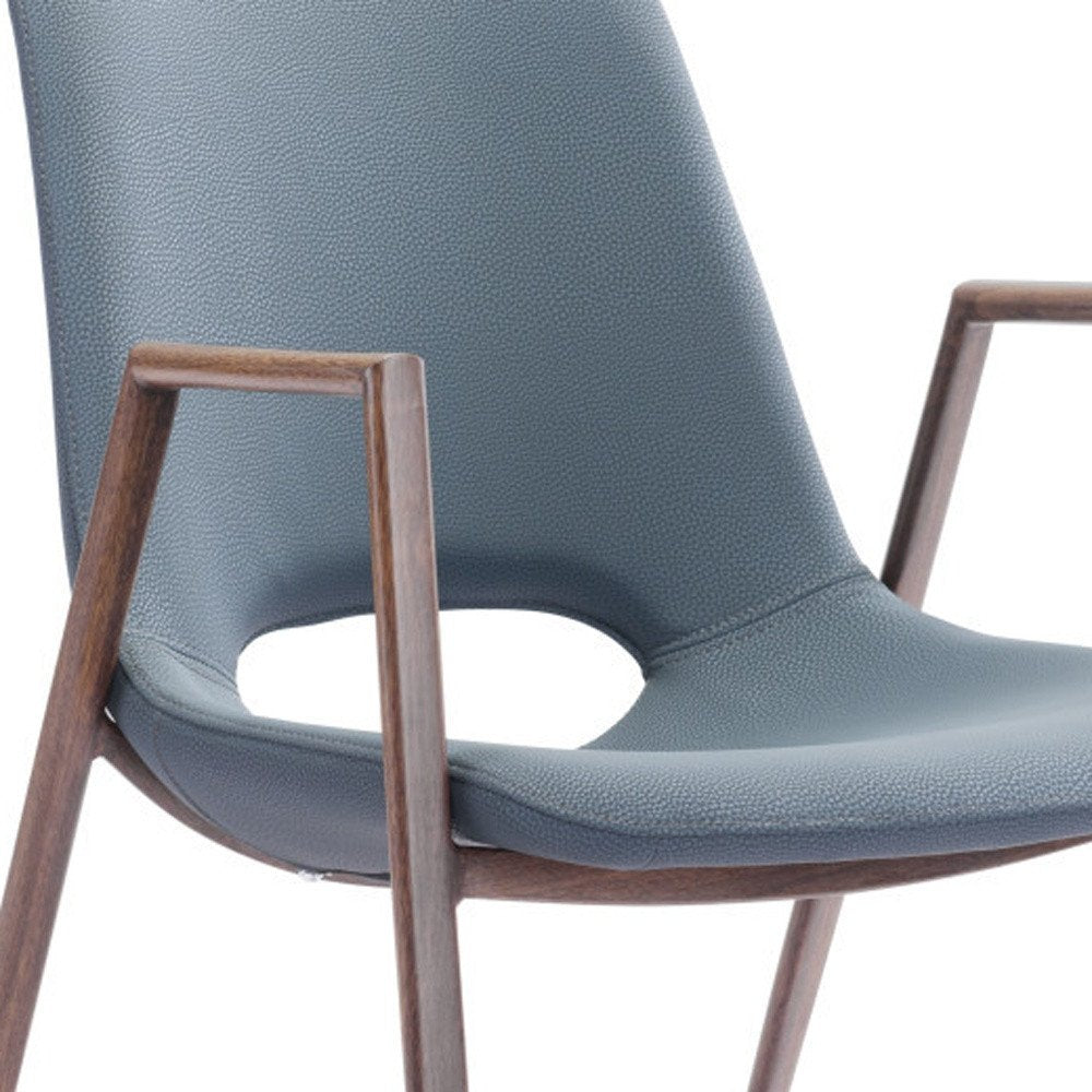 Set of Two Gray And Brown Upholstered Faux Leather Open Back Dining Arm Chairs HomeRoots