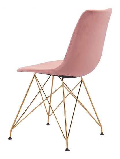 Set of Four Pink and Gold Upholstered Velvet Dining Side Chairs