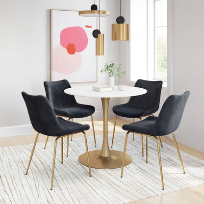 Set Of 2 Gold Solid Back Dining Chairs