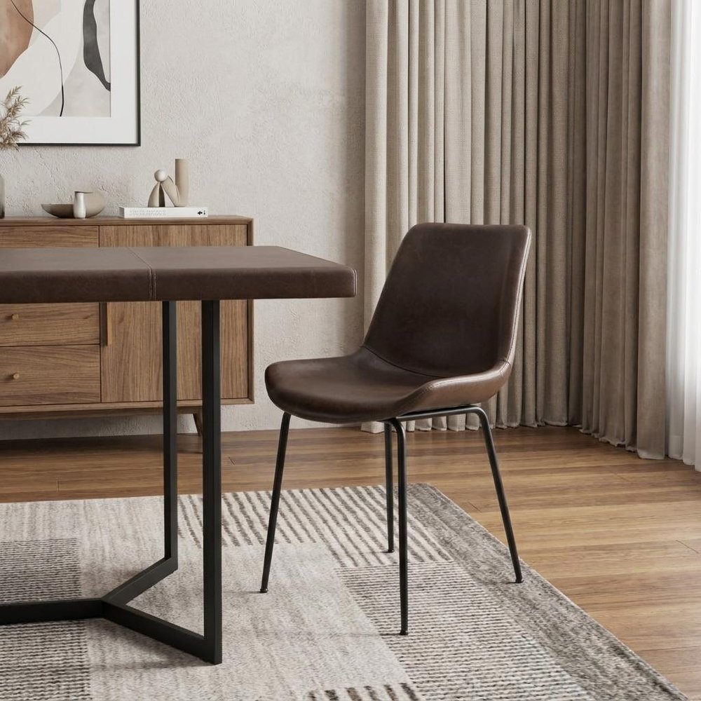 Set of Two Brown And Black Upholstered Faux Leather Dining Side Chairs HomeRoots