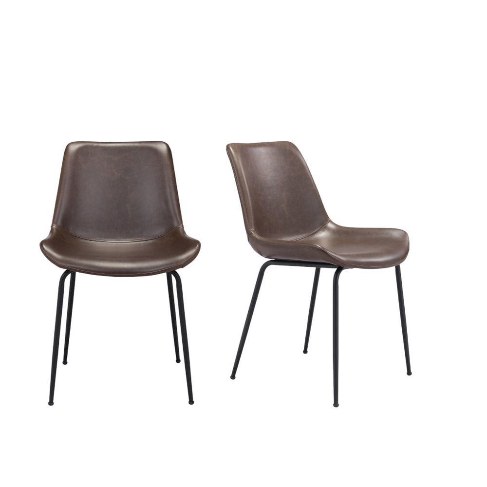Set of Two Brown And Black Upholstered Faux Leather Dining Side Chairs HomeRoots