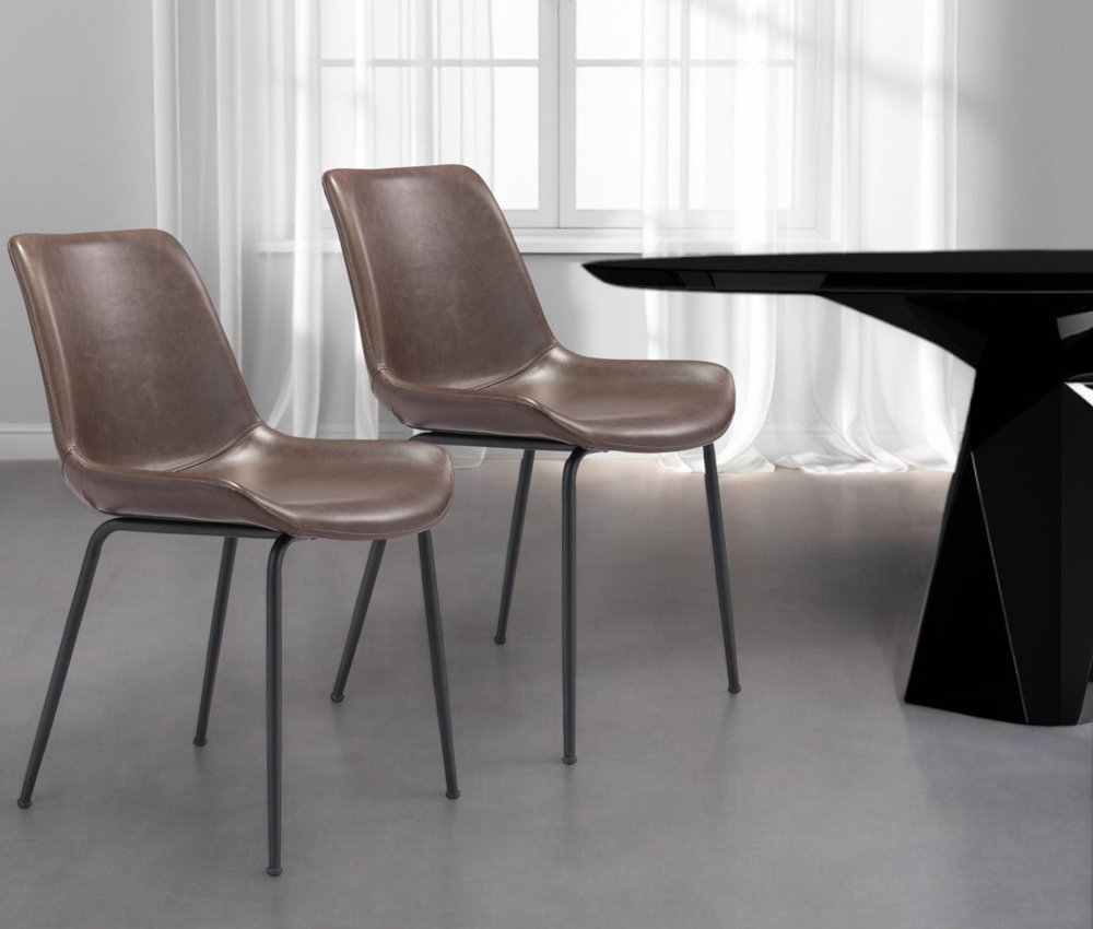 Set of Two Brown And Black Upholstered Faux Leather Dining Side Chairs HomeRoots