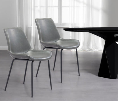 Set of Two Gray And Black Upholstered Faux Leather Dining Side Chairs HomeRoots