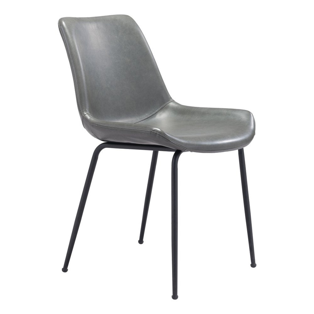 Set of Two Gray And Black Upholstered Faux Leather Dining Side Chairs HomeRoots
