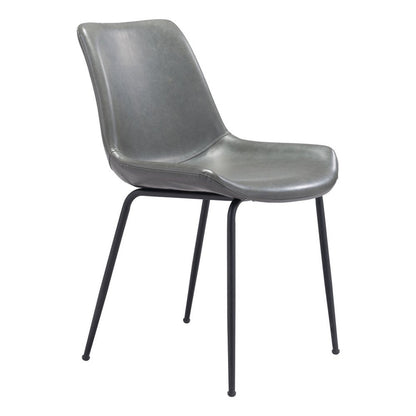 Set of Two Gray And Black Upholstered Faux Leather Dining Side Chairs HomeRoots